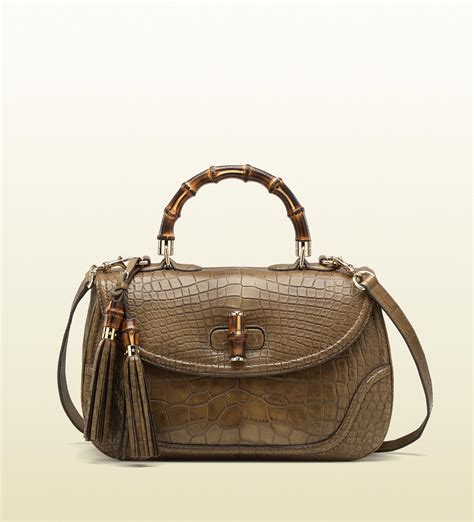 gucci brown pebbled leather bamboo tassel tote bag|gucci dionysus crocodile leather.